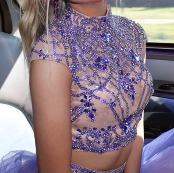 Ethereal purple jeweled Sherri Hill tulle ball/prom/pageant gown, 00 - Picture 3 of 4
